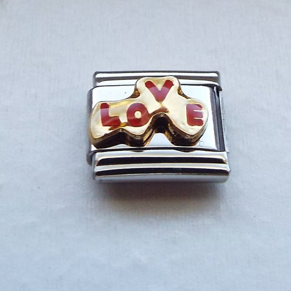 Red and gold enamel letters love 9mm stainless steel italian charm bracelet link